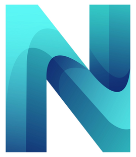 "Logo de Nasdaq Club: Una letra N mayúscula en color azul cielo con detalles en blanco, simbolizando elegancia y confianza financiera."